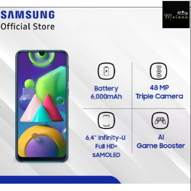 " MELONA SHOP" Samsung M21 ram 4gb 64gb baterai 6000mah garansi resmi sein samsung Indonesia 1th
