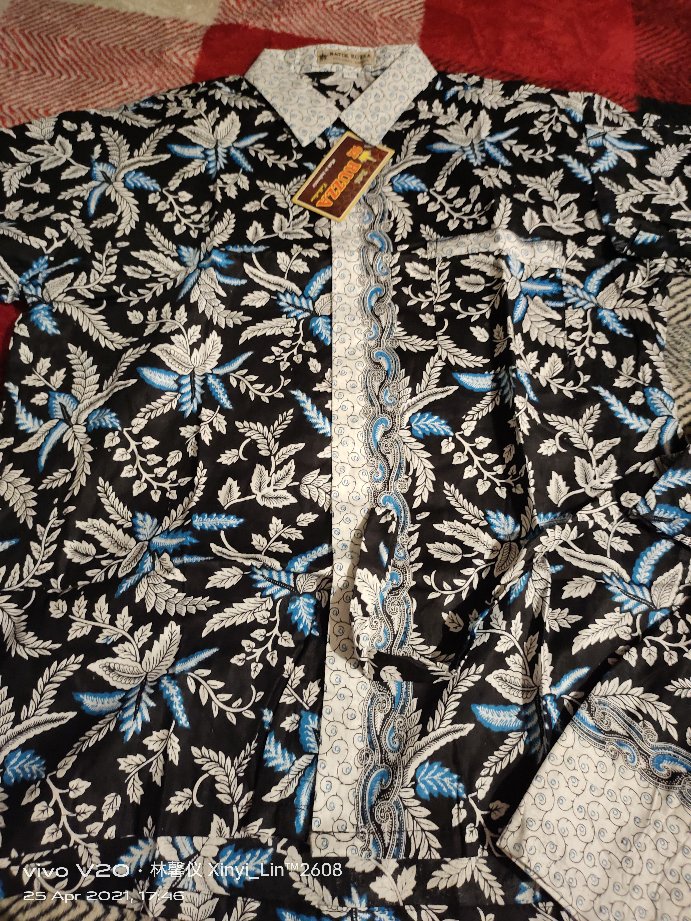 Ruzza Batik Couple Motif Pari Blarak Biru Seragam Size M L Xl