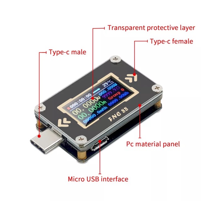 FNC88 Type-C PD Trigger USB-C Voltmeter Ammeter Voltage 2way Current Meter Multimeter USB Tester