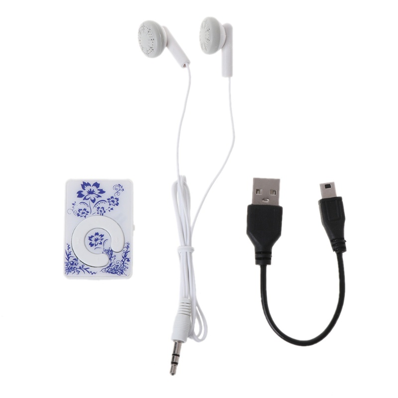 Cre MP3 Player Mini Portable 32GB TF Card Motif Bunga Dengan Kabel USB + Earplug