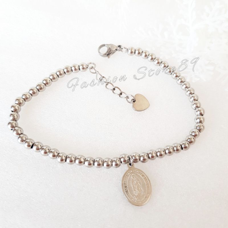 Gelang Rosario Full Butiran 4mm Gold Silver Pria Wanita Fashion Rohani Bunda Maria &amp; Santo Benediktus