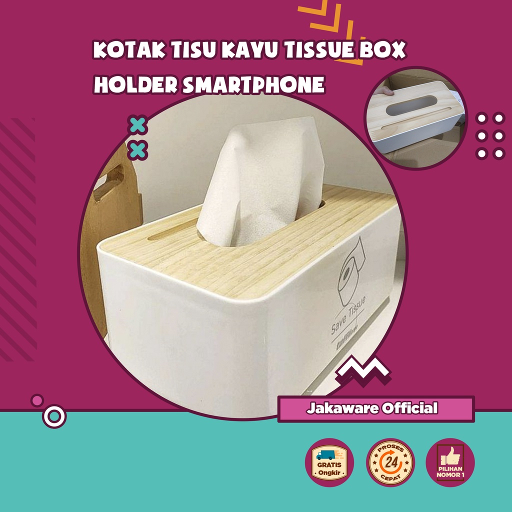 KOTAK TISU KAYU TISSUE BOX HOLDER SMARTPHONE KANTOR RUMAH RUANG TAMU MOBIL TISUE MINIMALIS WADAH TEM