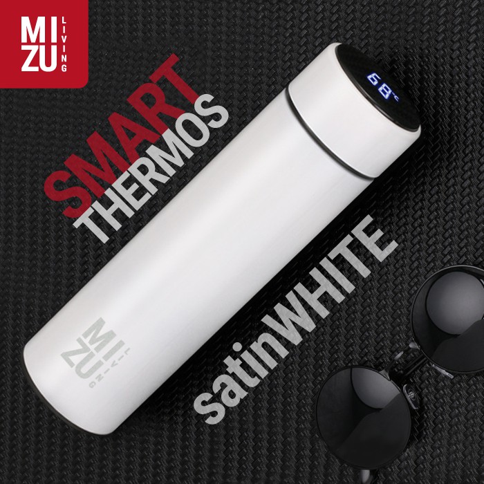 MIZU LIVING Smart Thermos Botol Minum Tumbler Vacuum Flask Stainless Steel 500ml BPA-Free Hot & Cold-WHITE