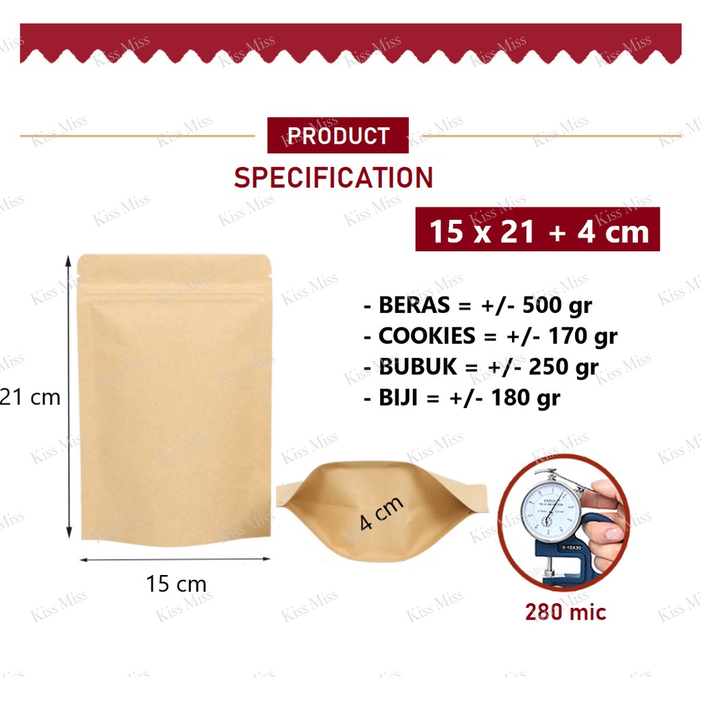 15x21 - STANDING POUCH KRAFT PAPER ALU FOIL - KEMASAN BIJI KOPI - SNACK - KERIPIK - ALUMINIUM