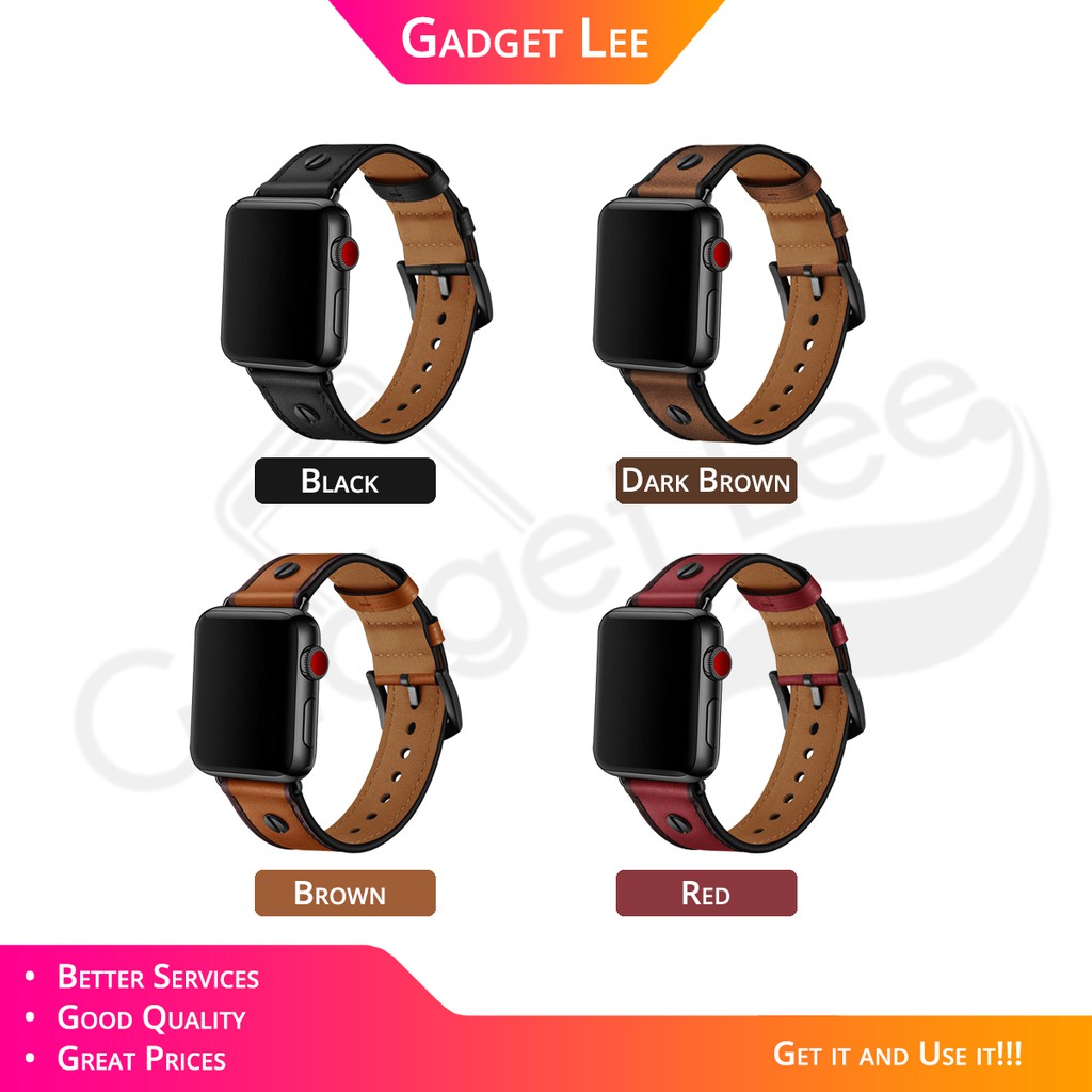 Strap Apple Watch Premium Full Leather Screw Sport Band Classic Buckle iWatch Series 1 2 3 4 5 6 SE