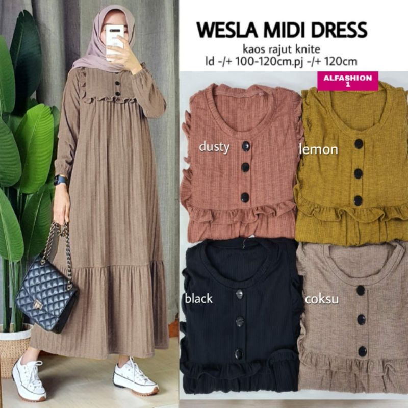 Gamis Polos Wesla Midi Dress kaos rajut knite