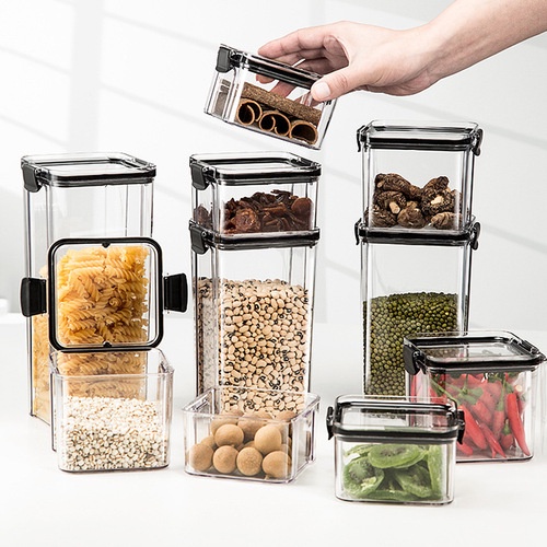 Toples Kotak Snack Kedap Udara Bahan Akrilik / Tempat Penyimpanan Cereal Toples Kotak Bening Kontainer Makanan Food Storage Box