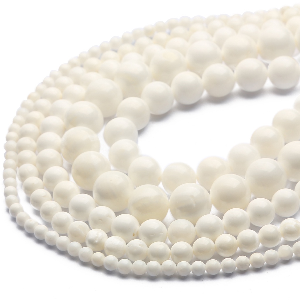 Manik-manik Batu Tridacna Alami Putih Diameter Lubang 1mm Ukuran 4 / 6 / 8 / 10mm Untuk Membuat Perhiasan Gelang Kalung