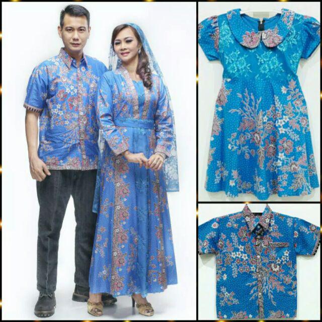 Qnunbatik Batik Keluarga/family Gamis Muslim Krisdayanti (kd) Dsr Warna Biru