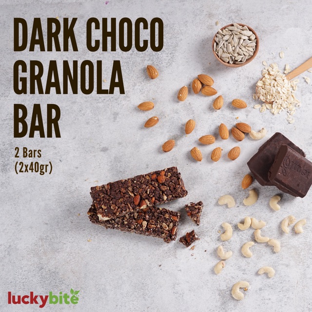 Dark Choco Granola Bar (2 Bars) - Dark Chocolate, Almond, Chia Seed, Sunflower Seed - LUCKYBITE