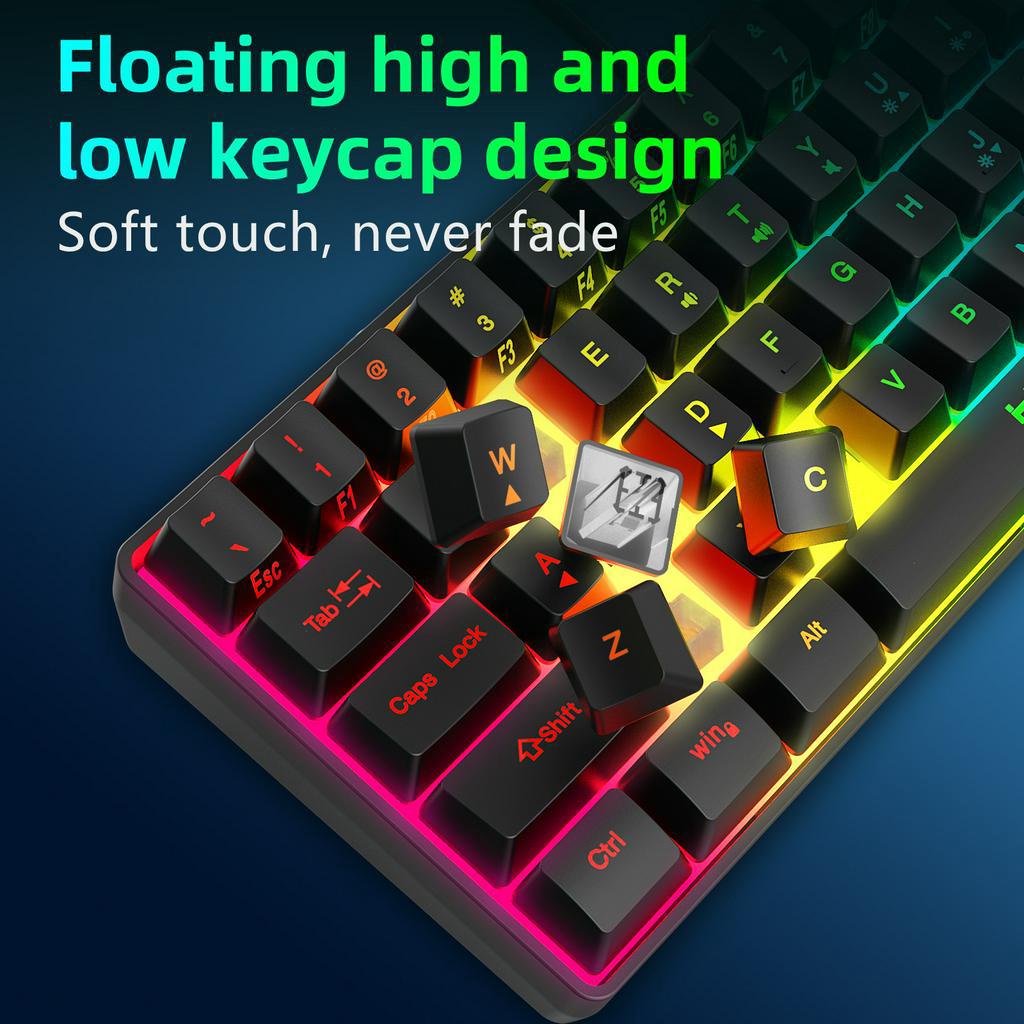 Y-FRUITFUL Keyboard Gaming RGB Backlit Mechanical Feel 61 Key Wired - K401 - Black