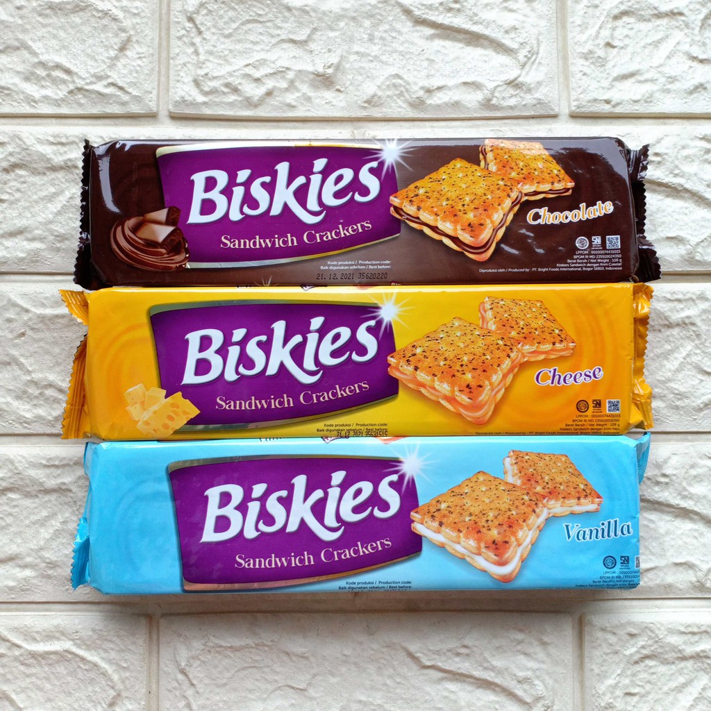 

Biskies Sandwich Crackers 108gr Chocolate Cheese Vanilla Coklat Keju Vanila Snack Cemilan 108 gr g