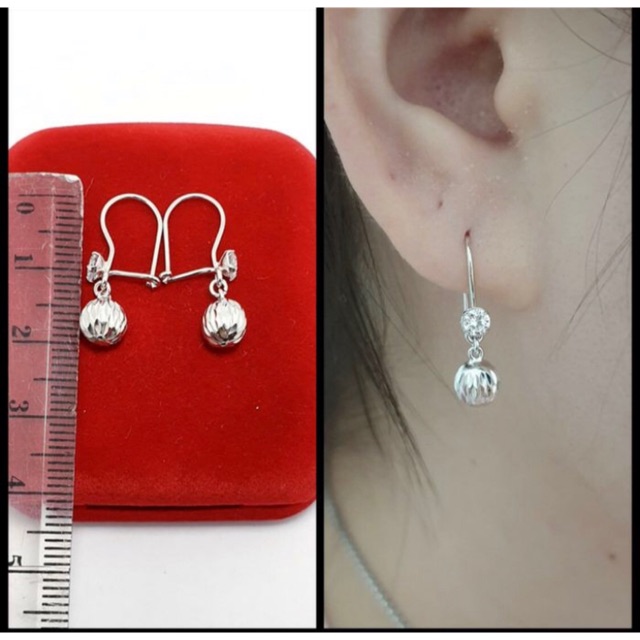 Anting gantungan bola anting wanita perak 925 lapis emas putih S04