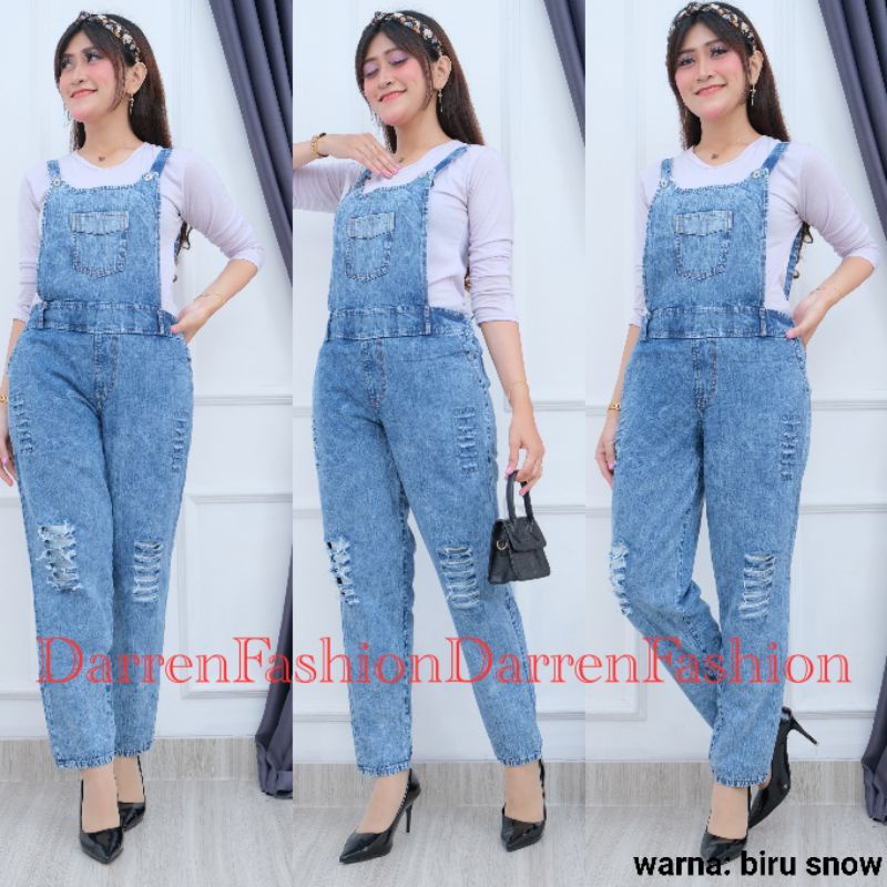 Celana Panjang Overall Jeans Denim Ripped Mike