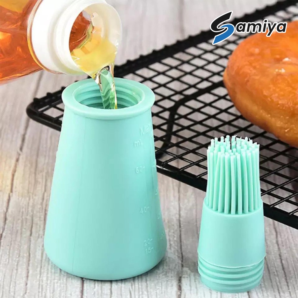 silicone oil brush with lid full color / kuas kue roti tempat bumbu minyak panggang BBQ steak grill