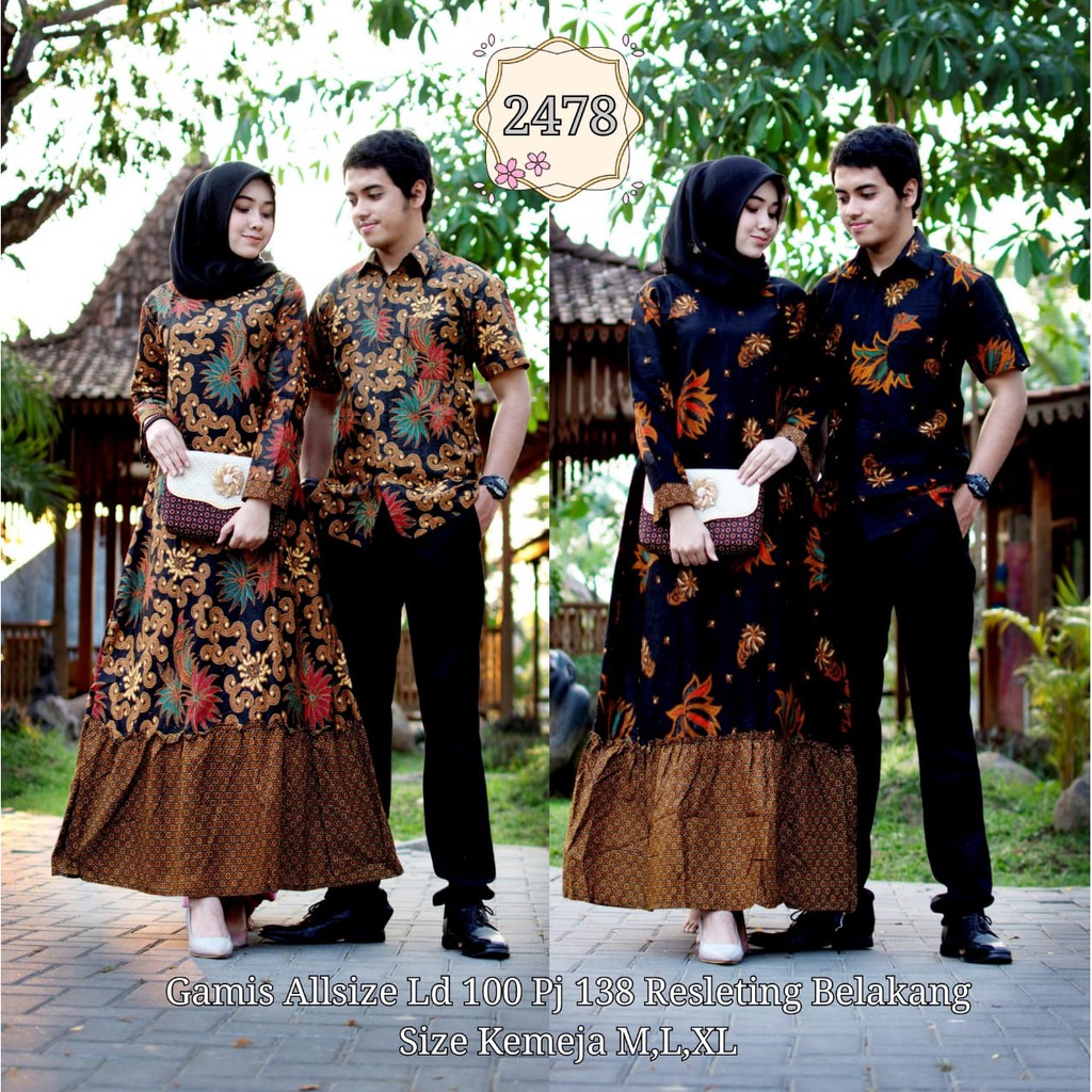 BAJU BATIK COUPLE MODEL GAMIS KATUN SOGAN TERBARU T2478