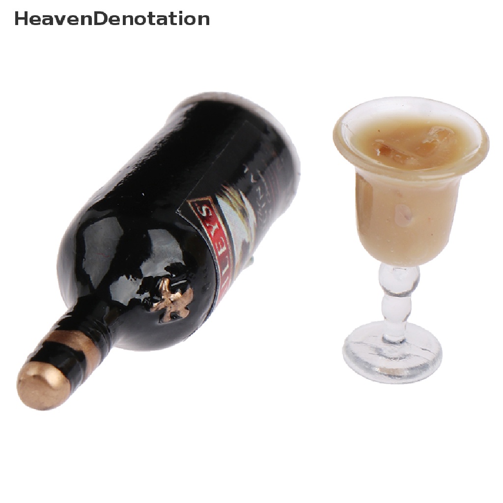 [HeavenDenotation] 1/12 Dollhouse Miniature Wine Bottle Set with cup Simulation Drinks Model Toys