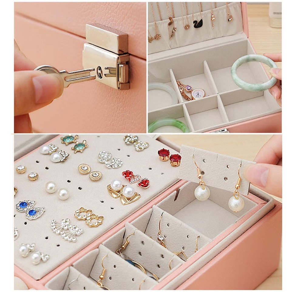 Kotak Tempat Wadah Penyimpanan Perhiasan Anting Kalung Cincin Jam Tangan Aesthetic Organizer Jewelry Display Box Premium Quality Ukuran Sedang / Besar