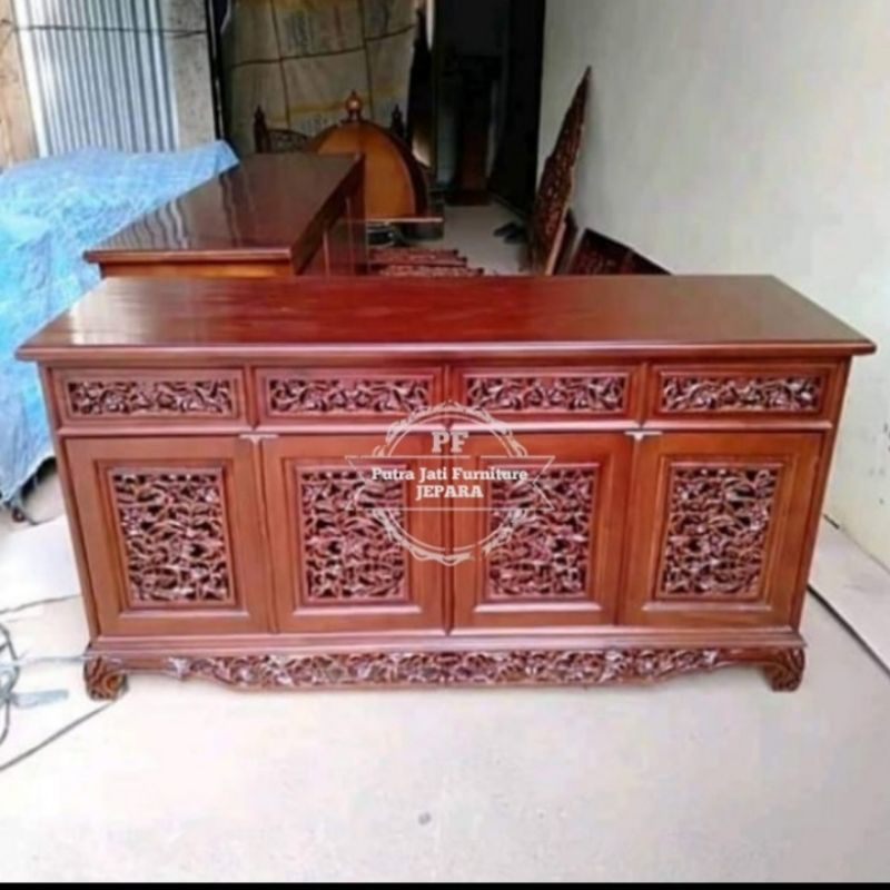 Bufet hias untuk meja Tv ukir Jepara kayu jati mebel murah