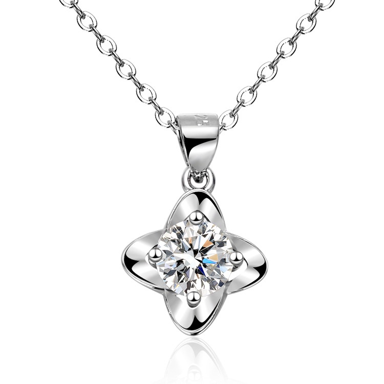 925 perak murni Net Merah Empat Daun Semanggi Kalung Temperamen Kincir Angin Kalung untuk Wanita Moissanite Gaya Korea Sederhana Fashion Perhiasan