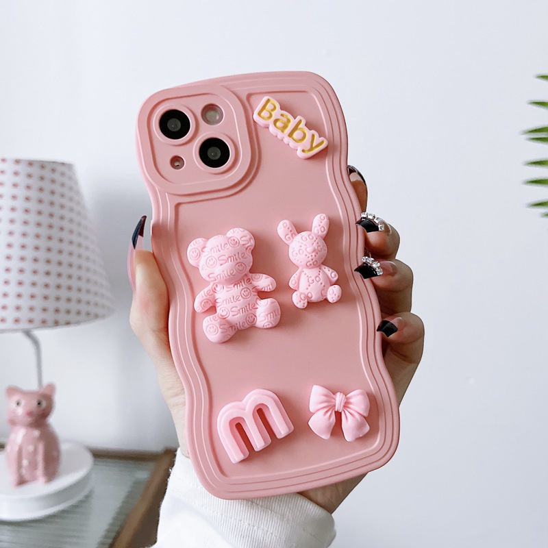 Soft Case Matte Motif Mustard Green Bear Bunny Untuk iPhone 14 Plus 12 13 14 Pro Max