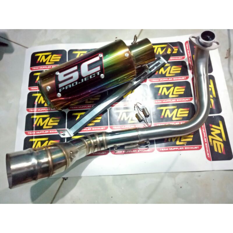 KNALPOT MOTOR RACING FULL SET MERK SC PROJECT PELANGI UNTUK MOTOR METIC TYPE SAMPING