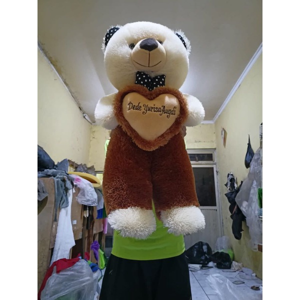 Boneka beruang Teddy bear Jojon crem cokelat crem pink costum nama