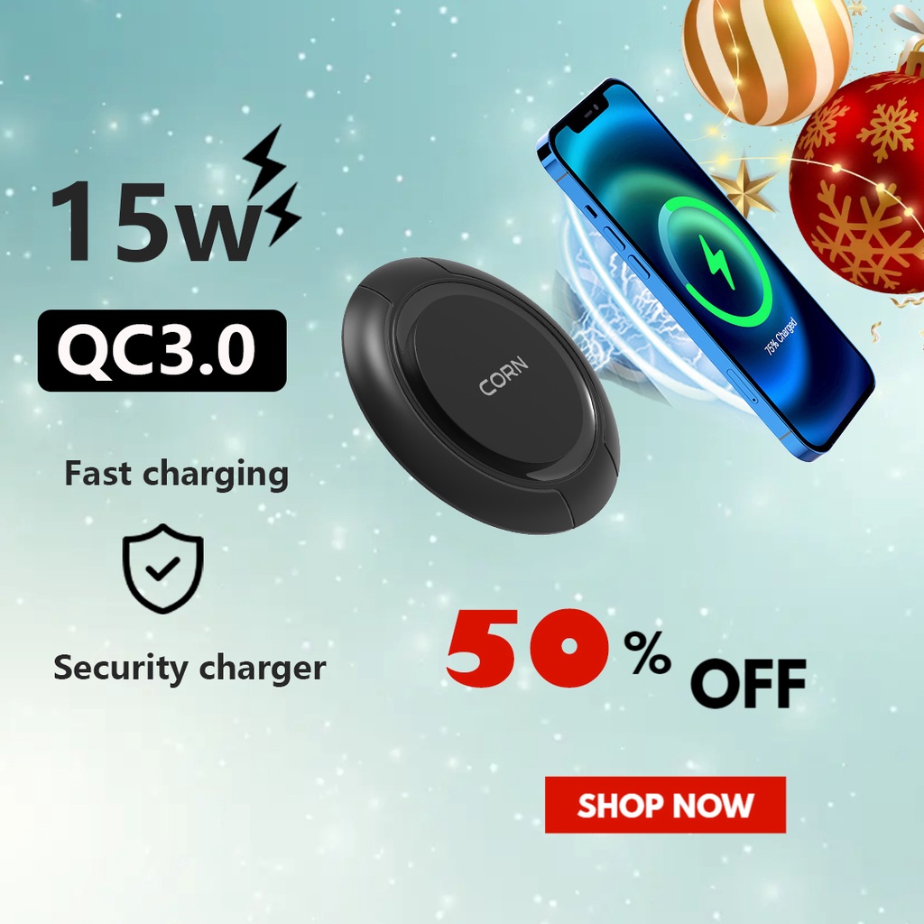 【Murah】CORN QW001  Charger Wireless 15W Universal Quick Charging Tanpa Kabel Fast Charging Untuk Samsung, Realme, Xiaomi,oppo,vivo