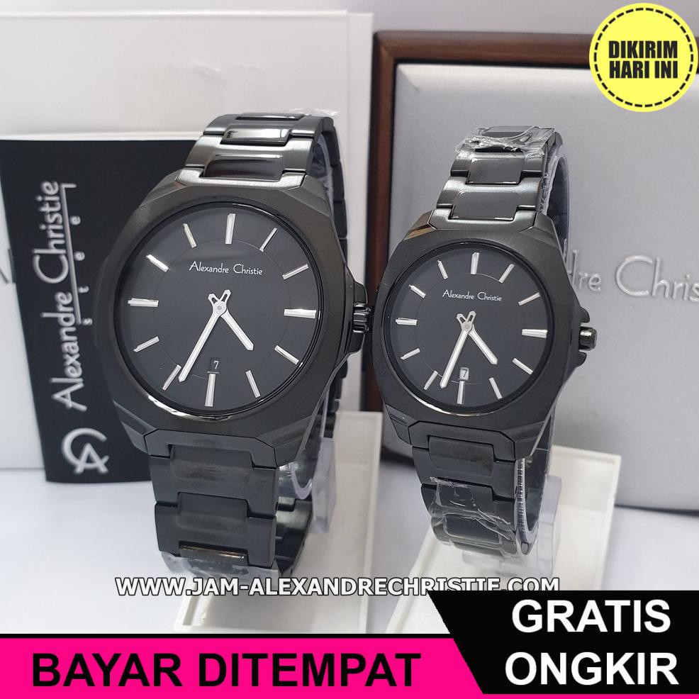 (BAYAR DITEMPAT) OE4170 JAM TANGAN PASANGAN ALEXANDRE CHRISTIE ORIGINAL AC 8611 MD LD FBL FULL BLACK