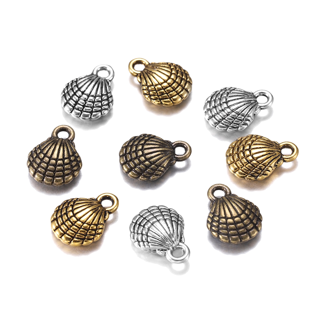 12pcs/lot 13x10mm Antique Silver Gold Double Sided Shell Charms Pendants Findings For DIY Necklace Bracelet Supplies Accessories