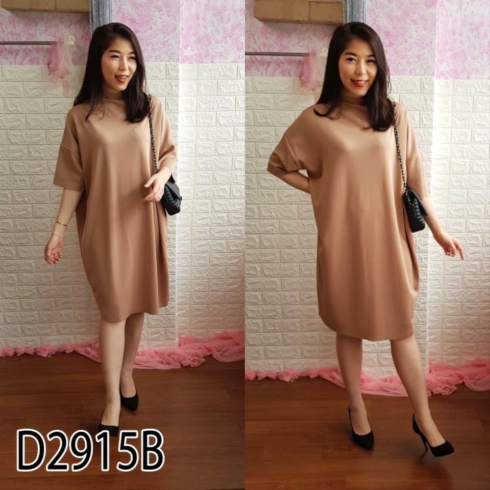 DRESS WANITA CASUAL BIG SIZE JUMBO BATWING POLOS SIMPLE D2915