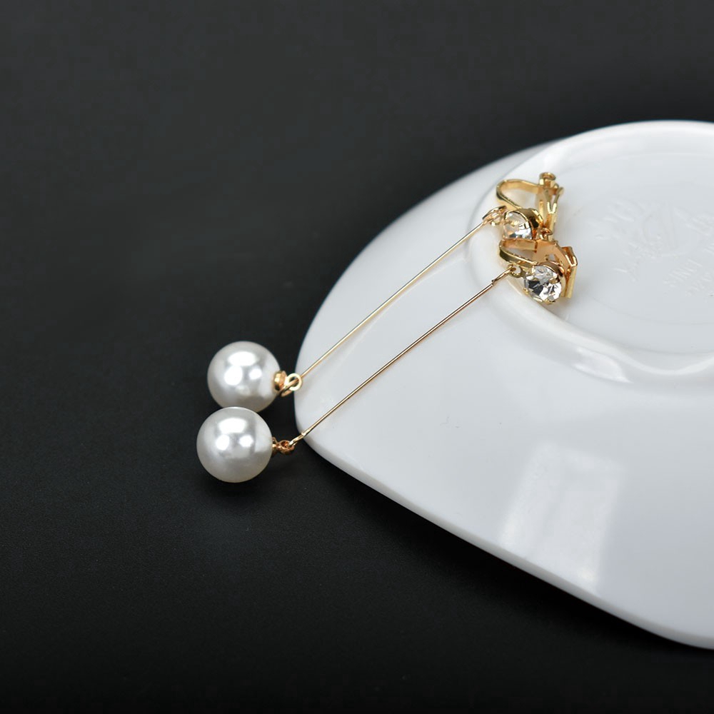 Anting Tusuk Gantung Panjang Warna Gold Hias Mutiara Imitasi Untuk Wanita