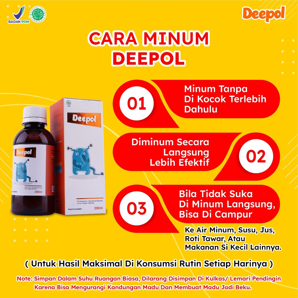 Original Deepol - Madu Solusi Anak Bebas Ngompol Atasi Sembelit &amp; Perut Kembung Perlancar Saluran Pencernaan Anak Isi 200ml