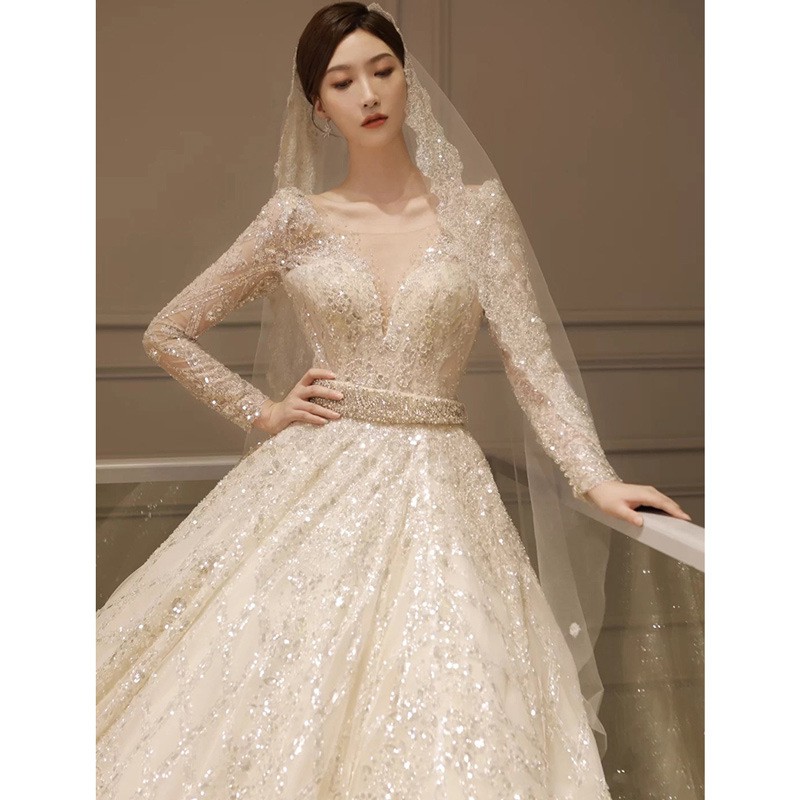 2021 Bride Pernikahan Gaun Gaun Pengantin Lengan Panjang Gaun India