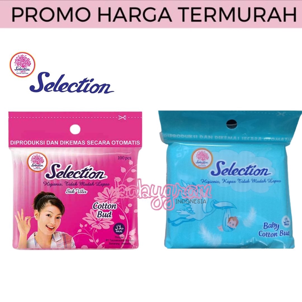 Selection Cotton Bud Korek Kuping Kapas isi 100pcs Reguler Dewasa / Baby Anak Kecil