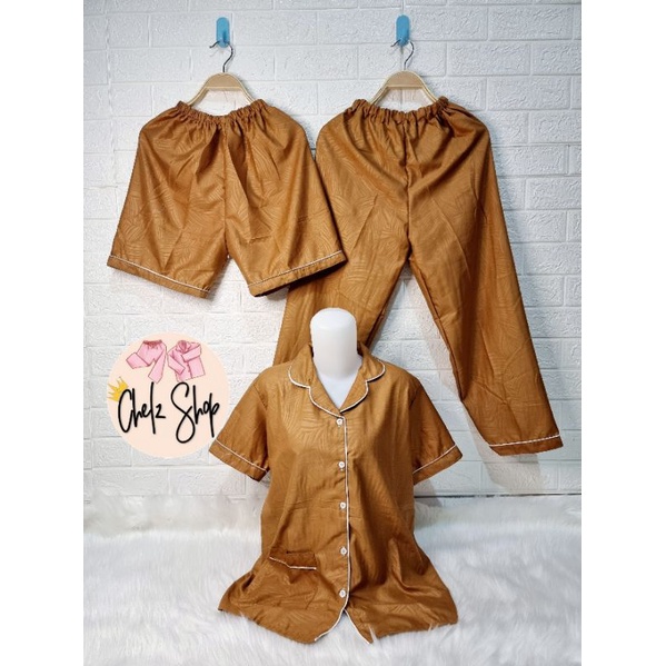 Baju Tidur Piyama Wanita Cewek Pajamas Dewasa Katun Motif Embos 3 in 1-3 IN 1 EMBOS BROWN