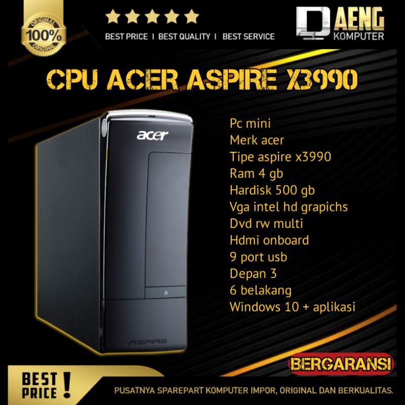 Cpu Pc Komputer Acer Aspire X3990 Intel Core i3 2120 3.30 GHz Ram 4 GB HDD 500 GB VGA Intel Murah