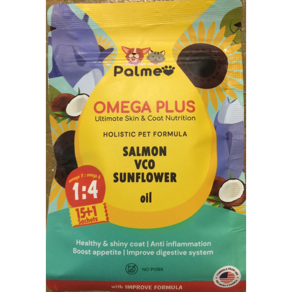 Palmeo Omega Plus 15 Sachet Khusus Bulu &amp; Kulit Kucing Anjing