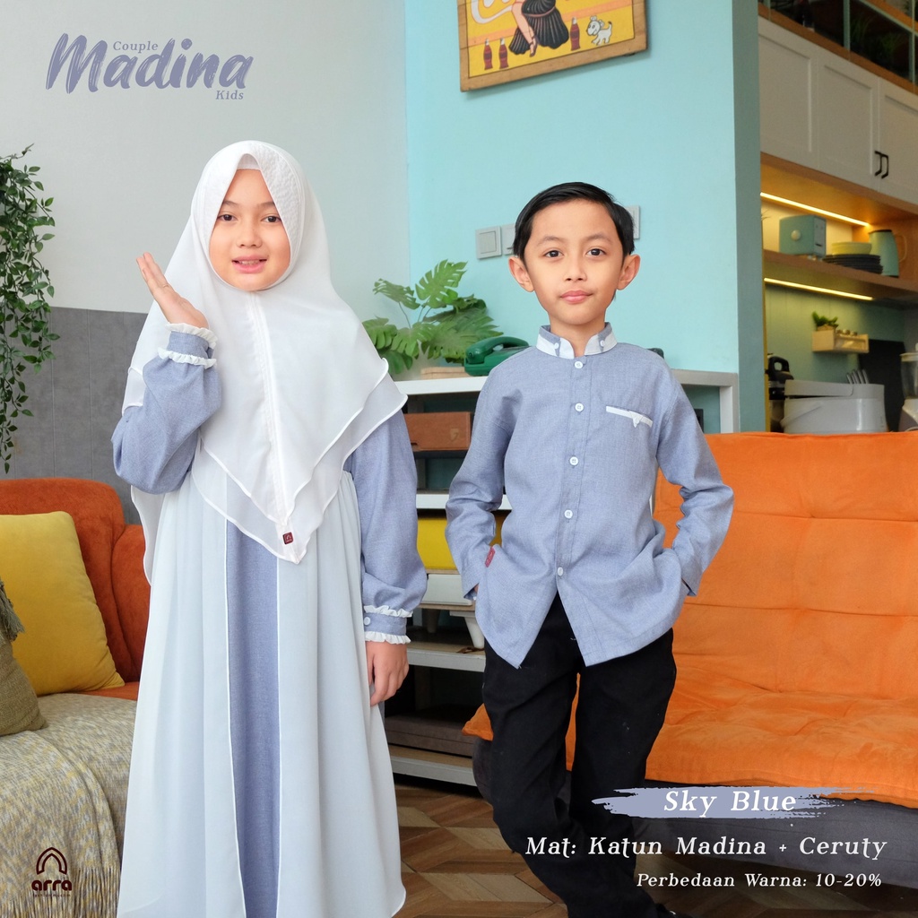 Sarimbit Keluarga 2023 Arra Madina SkyBlue Baju Couple Keluarga Lebaran 2023