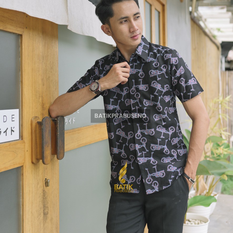 BATIK PRABUSENO BIKETON LENGAN PENDEK KEMEJA BATIK PRIA PRABUSENO SLIMFIT