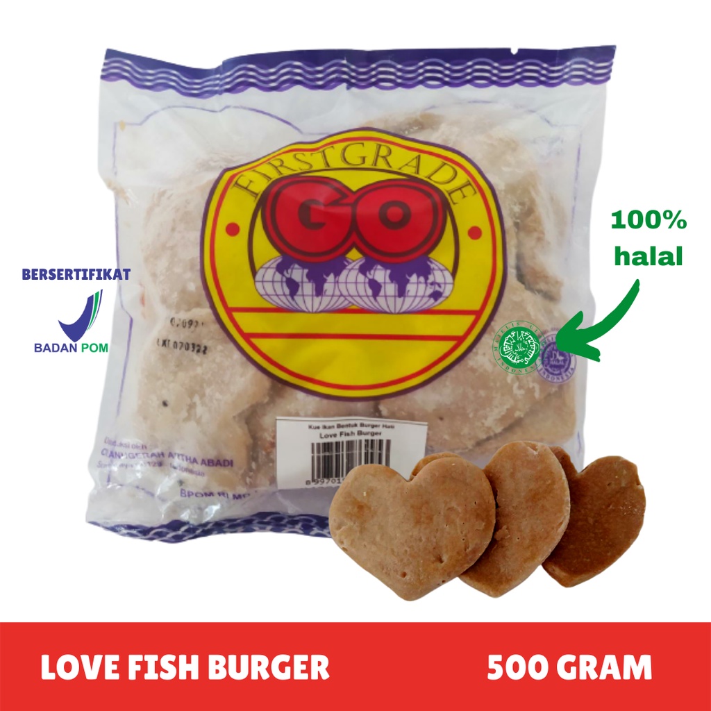 [FROZEN FOOD GO] LOVE BURGER IKAN ISI 30-33 (500GR) MAKANAN INSTAN SOSIS|NUGGET|BAKSO BPOM HALAL