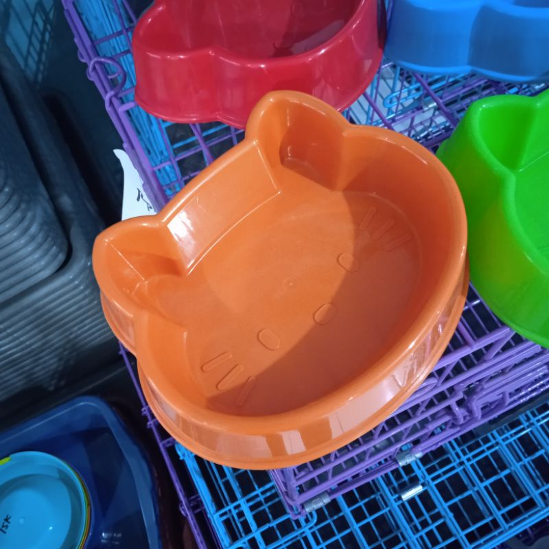 Tempat makan minum hewan motif kepala kucing single / kucing anjing kelinci