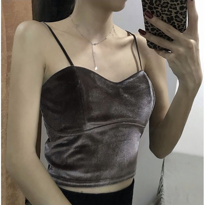 ILONA - Olyn tank top bludru crop top velvet korean top 017