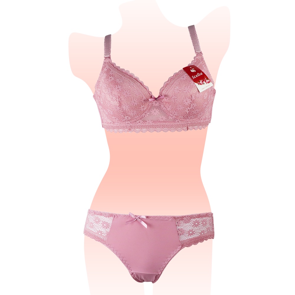 Setelan Bra dan Celana Dalam Pakaian Dalam Wanita CD Semi Transparan BH SC 1790 SET