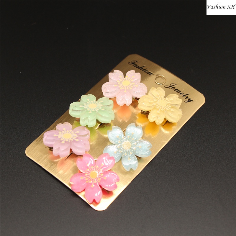 6pcs Bros Pin Bentuk Bunga Daisy Cherry Blossom Kombinasi Bahan Plastik M70068