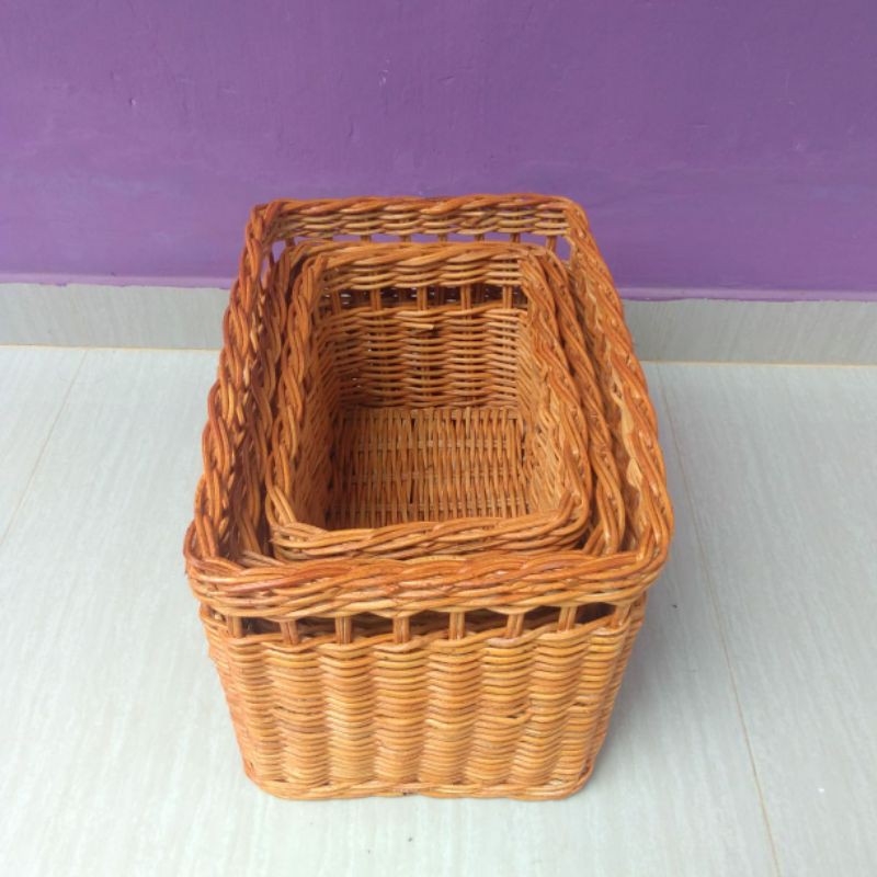 Keranjang rotan persegi panjang kotak pita penyimpanan barang 30x19x17 cm