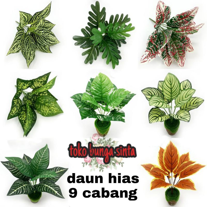 Daun tangkai / Daun 9 cabang / daun tangkai hias plastik