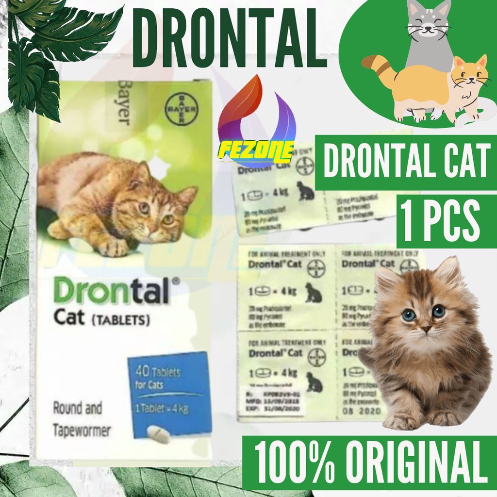 DRONTAL CAT Asli Original Obat Cacing Kucing Anak Kitten Ampuh Tablet Ori Stop Worm Untuk Cats Dewasa Kiten Cacingan FEZONE