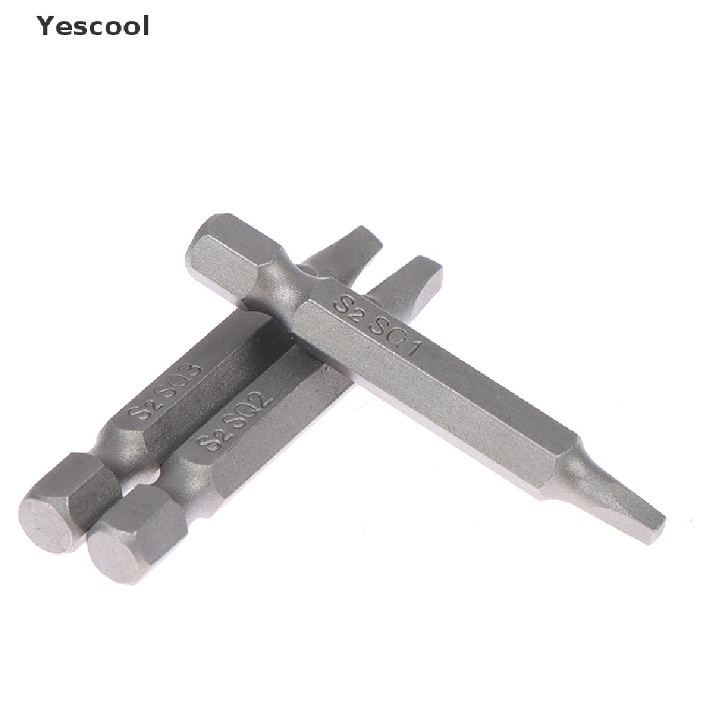 Yescool 3Pcs Mata Bor Obeng Kepala Persegi 50mm SQ2 S2 Bahan Baja Bits