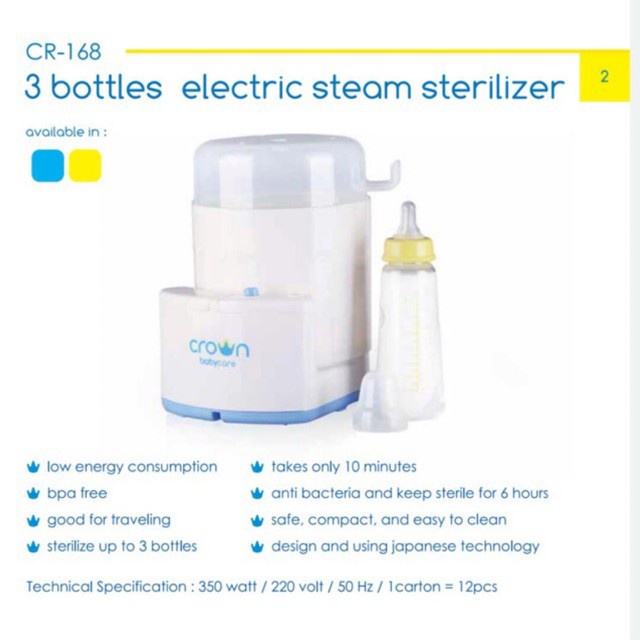 Crown 3 Bottles Electric Steam Sterilizer CR168